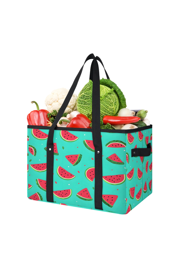 Summer Fruit Watermelon Reusable Grocery Bags, Foldable Shopping Bags for Groceries with Handles, Large Grocery Tote for Kitchen, Market, Car, Trunk, Picnic