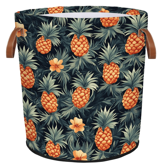 ADECORIVY Summer Pineapple,flowers Leaves Laundry Basket, Foldable Laundry Hamper, Dirty Clothes Hamper Clothes Organizer Basket for Bathroom, Bedroom, Dorm