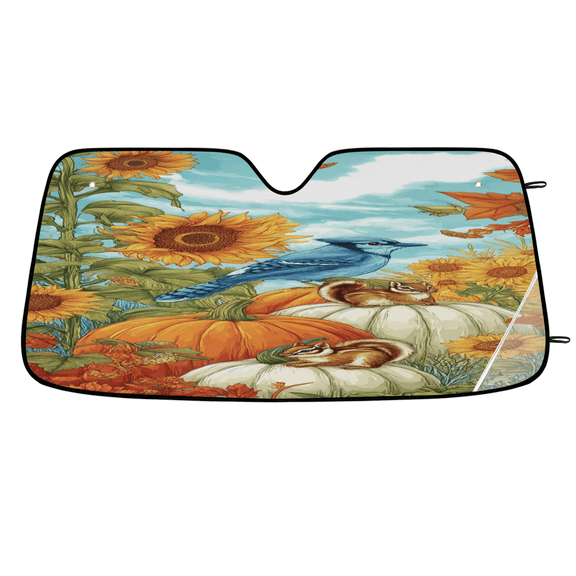 ADECORIVY Sunflower Birds Windshield Sun Shade Car Sunshade for Front Window Autumn Pumpkin Squirrel Foldable Sun Shield Protector Blocks UV Rays for Car Truck SUV 55 x 27 in
