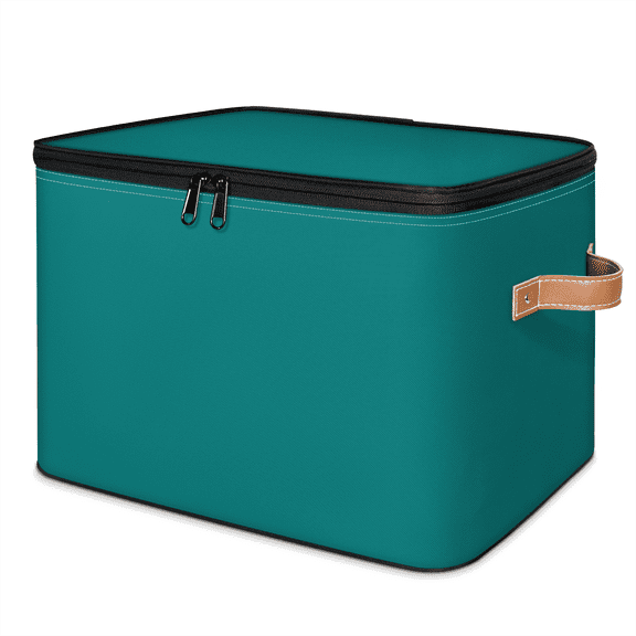 ADECORIVY Teal Storage Bin with Lid, Decorative Storage Boxes Cube for Shelves, Foldable Storage Baskets Closet Clothes Organizer with Handles