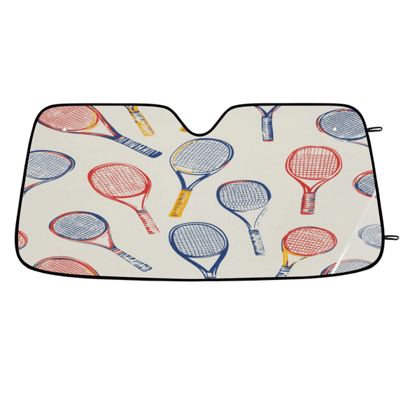 ADECORIVY Tennis Racket Windshield Sun Shade Car Sunshade for Front Window Sports Pattern Foldable Sun Shield Protector Blocks UV Rays for Car Truck SUV 55 x 27 in