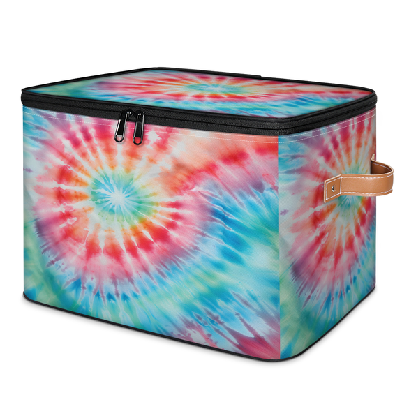 ADECORIVY Tie Dye Color Rainbow Swirl Storage Bin with Lid, Decorative Storage Boxes Cube for Shelves, Foldable Storage Baskets Closet Clothes Organizer with Handles
