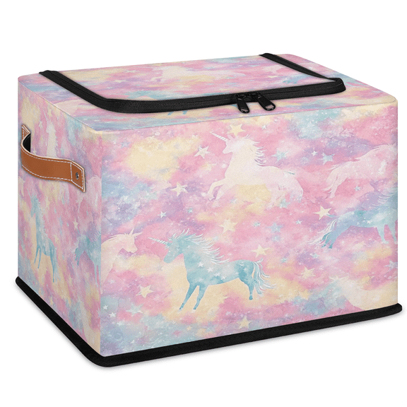 ADECORIVY Tie-dye Unicorn Fabric Storage Bin with Lid, Foldable Storage Box Decorative Cube Organizer Basket for Closet Shelf Organizing Clothes