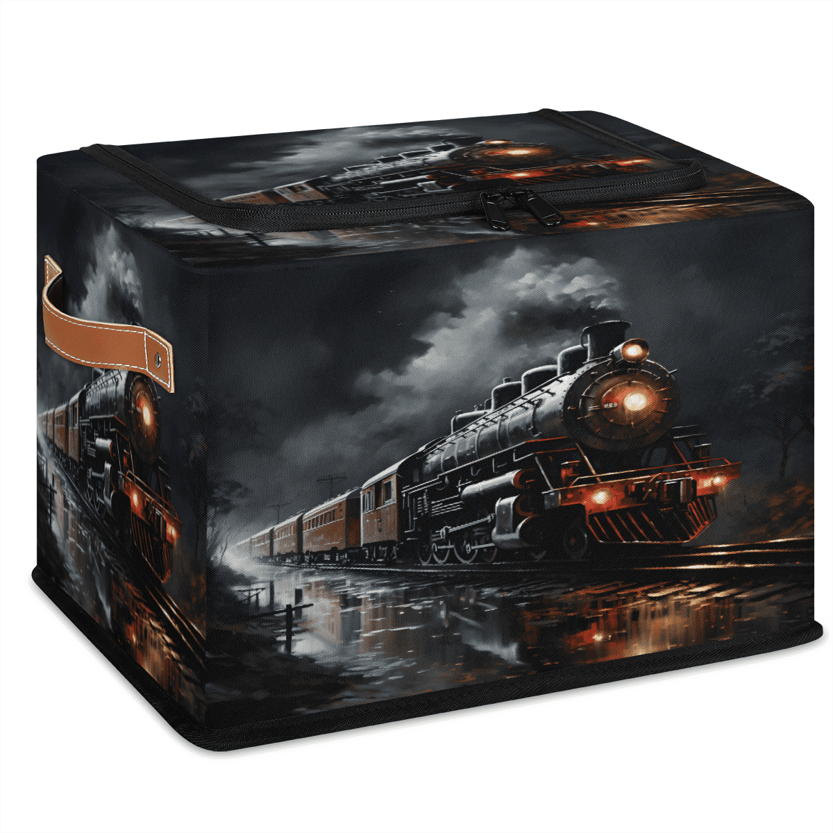 ADECORIVY Train Fabric Storage Bin with Lid, Decorative Closet Shelf Organizers, Steam Train Foldable Basket Box Clothes Storage Bin with Handles