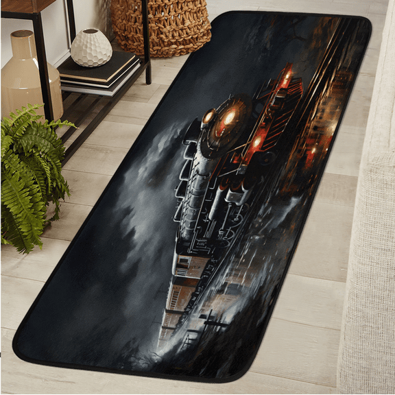 ADECORIVY Train Hallway Runner Rug 2x6 Washable Kitchen Runner Non Slip Laundry Room Bathroom Rug Steam Train Soft Carpet for Living Room Entryway Mat