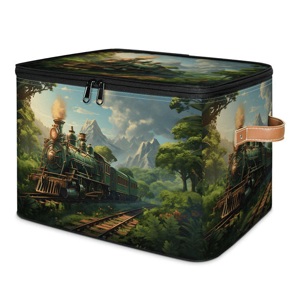 ADECORIVY Train Tree Storage Bin with Lid, Decorative Storage Boxes Cube for Shelves, Foldable Storage Baskets Closet Clothes Organizer with Handles