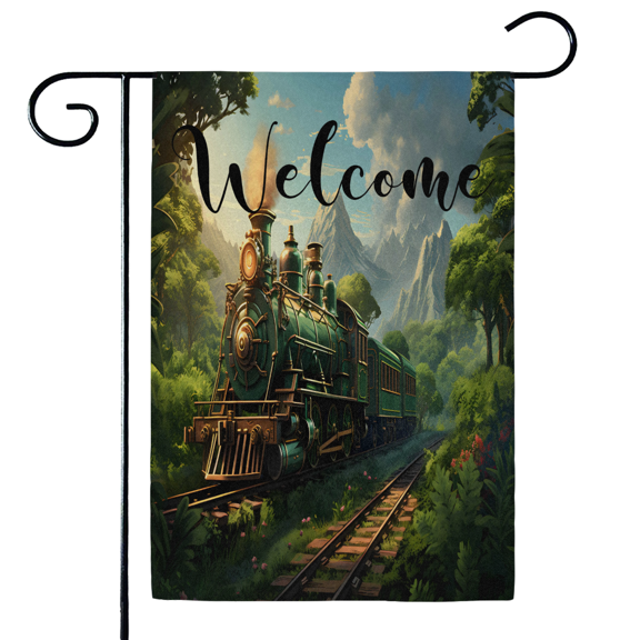 ADECORIVY Train Tree Welcome Garden Flag 12x18 Inch Double Sided Outside Porch Decoration Yard Flag