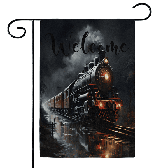 ADECORIVY Train Welcome Garden Flag 12x18 Inch Double Sided Outside Porch Yard Decoration Steam Train Outdoor Flag