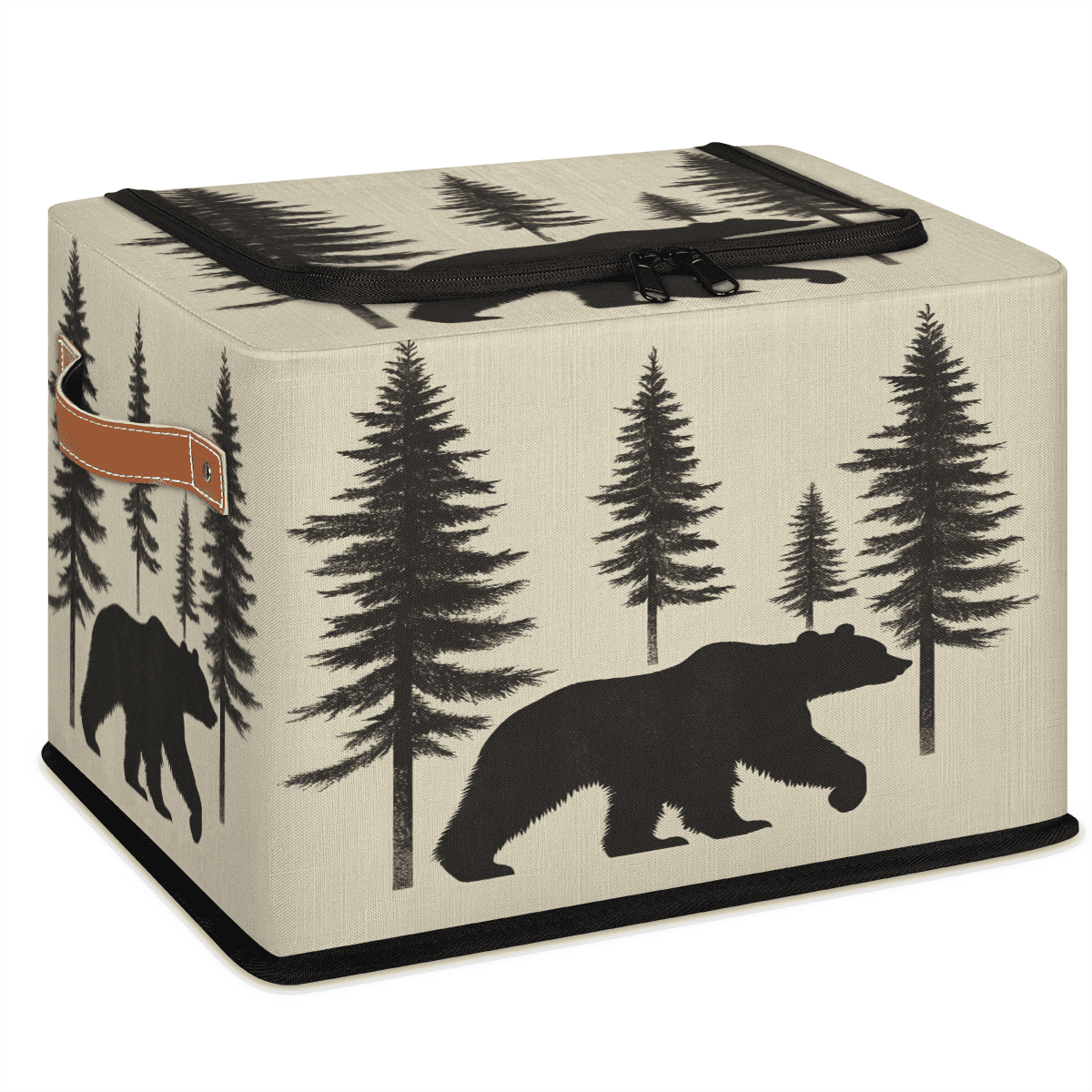 ADECORIVY Tree Bear Fabric Storage Bin with Lid, Decorative Closet Shelf Organizers, Animal Forest Bear Foldable Basket Box Clothes Storage Bin with Handles