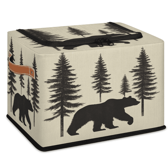 ADECORIVY Tree Bear Fabric Storage Bin with Lid, Decorative Closet Shelf Organizers, Animal Forest Bear Foldable Basket Box Clothes Storage Bin with Handles