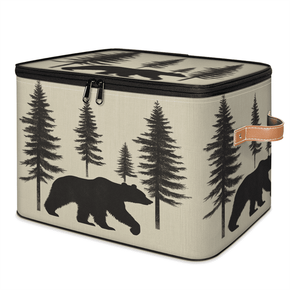 ADECORIVY Tree Bear Storage Bin with Lid, Fabric Foldable Shelf Baskets Boxes, Animal Forest Bear Closet Lidded Storage Bins, Clothes Organizer Container with Handles for Bedroom Home