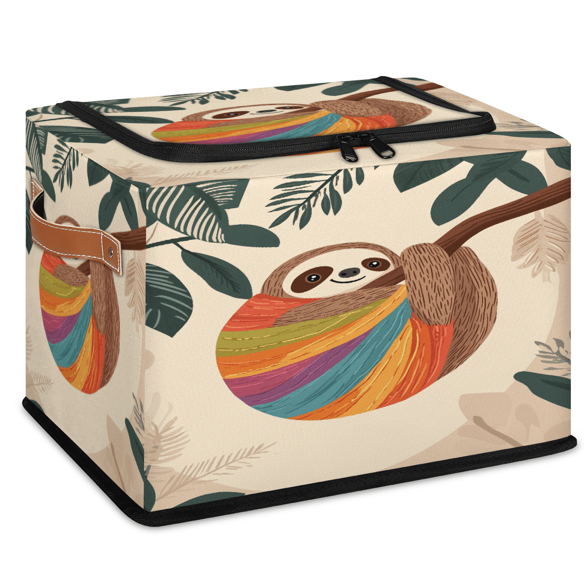 ADECORIVY Tree Sloth Fabric Storage Bin with Lid, Decorative Closet Shelf Organizers, Colorful Funny Foldable Basket Box Clothes Storage Bin with Handles