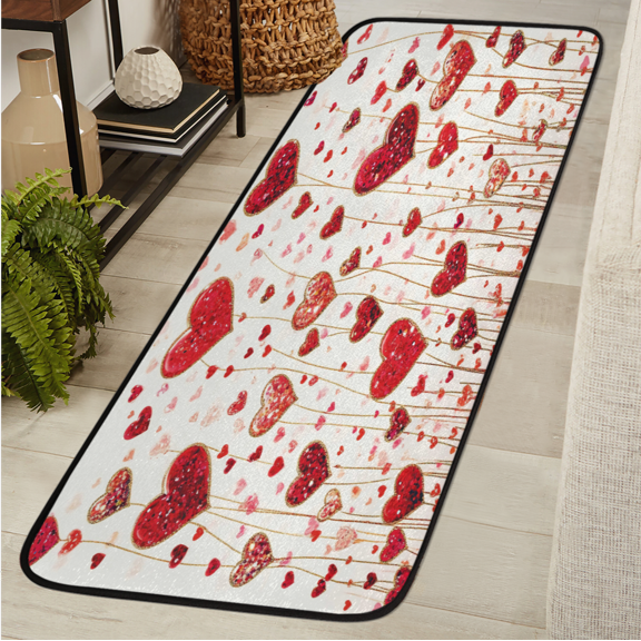 ADECORIVY Valentine's Day Hallway Runner Rug 2x6 Washable Kitchen Runner Non Slip Laundry Room Bathroom Rug Red Pink Heart Soft Carpet for Living Room Entryway Mat