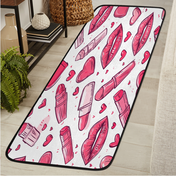 ADECORIVY Valentines Hallway Runner Rug 2x6 Washable Kitchen Runner Non Slip Laundry Room Bathroom Rug Heart Love Red Lips Soft Carpet for Living Room Entryway Mat