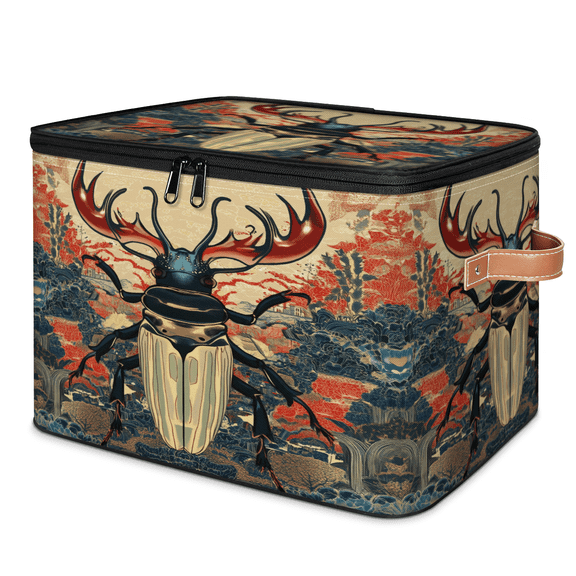 ADECORIVY Vintage Beetle Red Storage Bin with Lid, Decorative Storage Boxes Cube for Shelves, Foldable Storage Baskets Closet Clothes Organizer with Handles