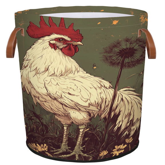 ADECORIVY Vintage Chicken Laundry Hamper, Foldable Dirty Clothes Laundry Basket, Retro Rooster Waterproof Storage Bin with Handles for Bathroom, Bedroom, Home