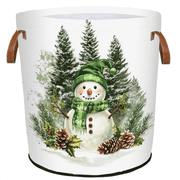 ADECORIVY Vintage Christmas Laundry Hamper, Foldable Dirty Clothes Laundry Basket, Winter Snowman Pine Waterproof Storage Bin with Handles for Bathroom, Bedroom, Home