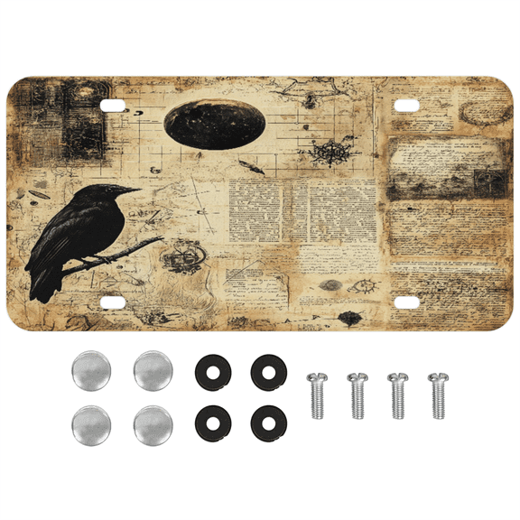 ADECORIVY Vintage Crow License Plate, Aluminum Decorative Novelty Vanity Tag with 4 Holes, Front Plate for Men Women Car Tag Accessories, 6 x 12 inch