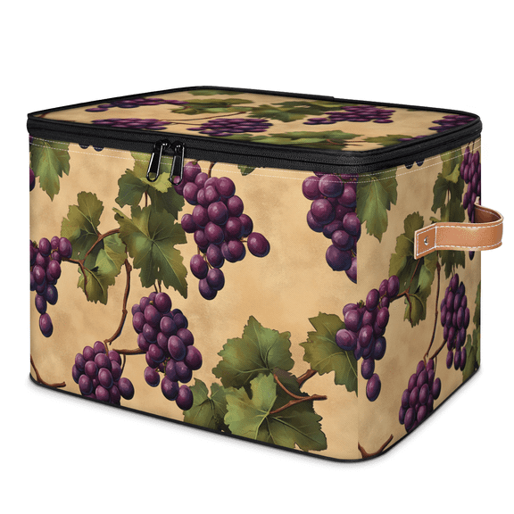 ADECORIVY Vintage Fruits Storage Bin with Lid, Fabric Foldable Shelf Baskets Boxes, Wine Grapes Closet Lidded Storage Bins, Clothes Organizer Container with Handles for Bedroom Home