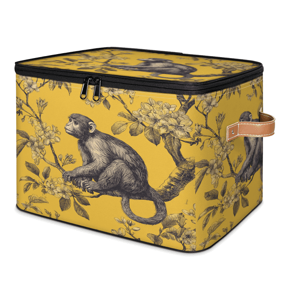 ADECORIVY Vintage Monkey Branches Storage Bin with Lid, Decorative Storage Boxes Cube for Shelves, Foldable Storage Baskets Closet Clothes Organizer with Handles