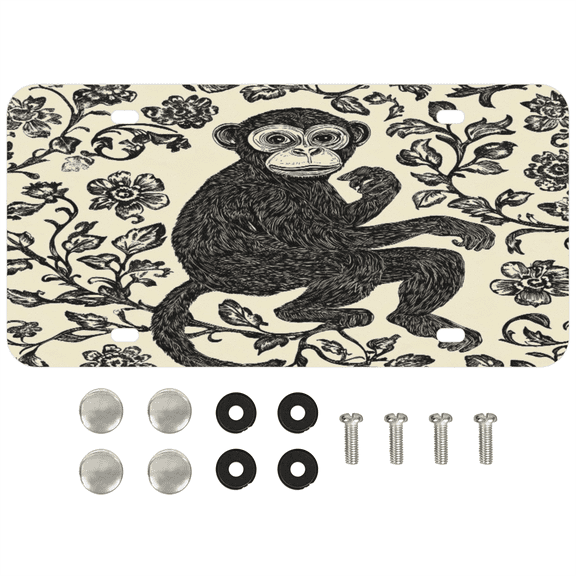 ADECORIVY Vintage Monkey License Plate, Aluminum Decorative Novelty Vanity Tag with 4 Holes, Front Plate for Men Women Car Tag Accessories, 6 x 12 inch