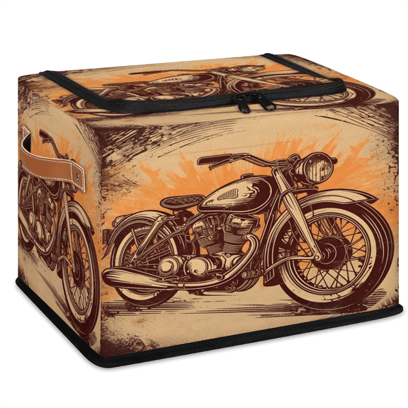 ADECORIVY Vintage Motorcycle Theme Fabric Storage Bin with Lid, Foldable Storage Box Decorative Cube Organizer Basket for Closet Shelf Organizing Clothes