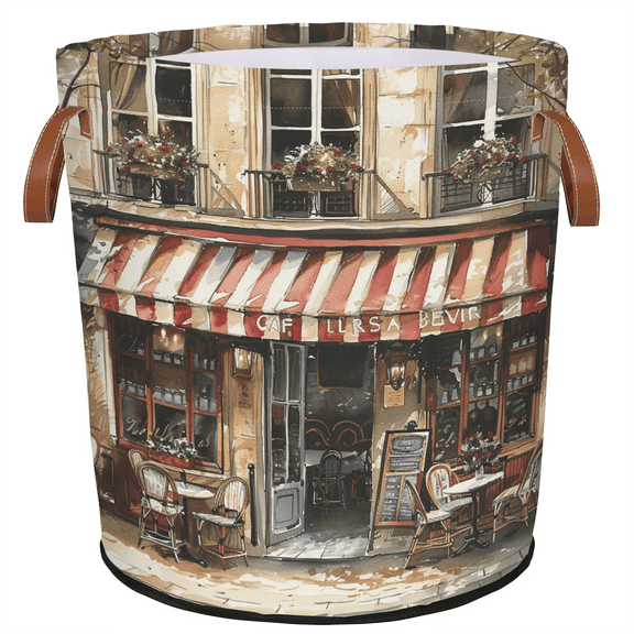 ADECORIVY Vintage Paris Laundry Hamper, Foldable Dirty Clothes Laundry Basket, Retro France Cafe de Oil Painting Waterproof Storage Bin with Handles for Bathroom, Bedroom, Home