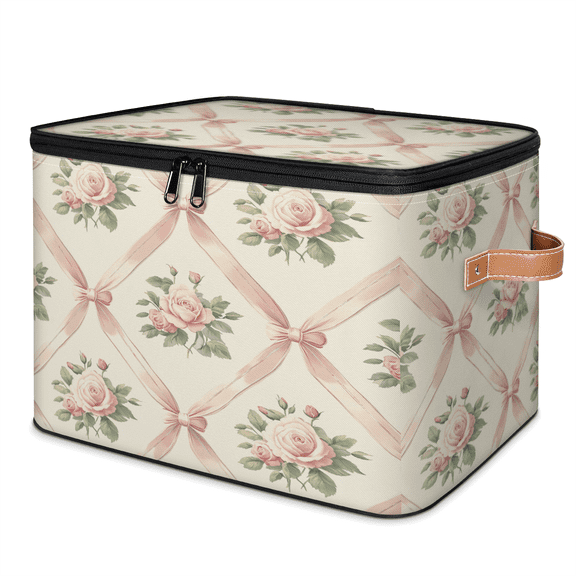 ADECORIVY Vintage Pink Rhombus Storage Bin with Lid, Decorative Storage Boxes Cube for Shelves, Foldable Storage Baskets Closet Clothes Organizer with Handles