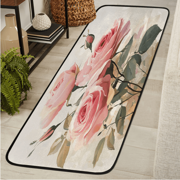 ADECORIVY Vintage Pink Roses.flower Hallway Runner Rug 2x6 Washable Kitchen Runner Non Slip Laundry Room Bathroom Rug Soft Carpet for Living Room Entryway Mat