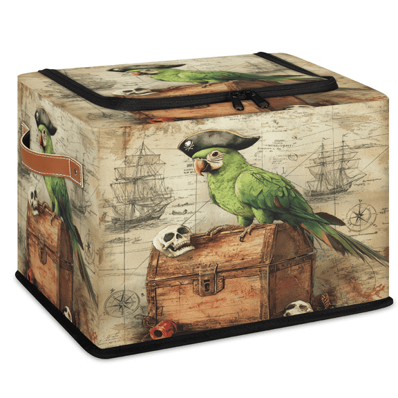ADECORIVY Vintage Pirate Parrot Fabric Storage Bin with Lid, Foldable Storage Box Decorative Cube Organizer Basket for Closet Shelf Organizing Clothes