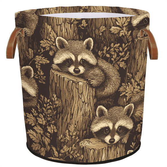 ADECORIVY Vintage Raccoon Laundry Hamper, Foldable Dirty Clothes Laundry Basket, Animal Waterproof Storage Bin with Handles for Bathroom, Bedroom, Home