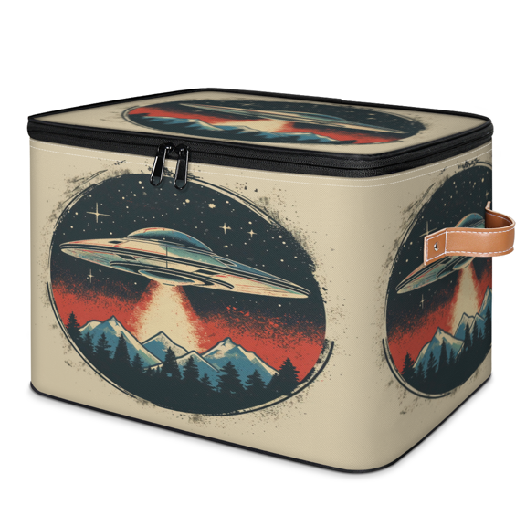 ADECORIVY Vintage Spaceship Storage Bin with Lid, Fabric Foldable Shelf Baskets Boxes, Spacecraft Closet Lidded Storage Bins, Clothes Organizer Container with Handles for Bedroom Home