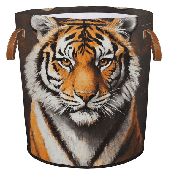 ADECORIVY Vintage Tiger Laundry Hamper, Foldable Dirty Clothes Laundry Basket, Retro Animal Waterproof Storage Bin with Handles for Bathroom, Bedroom, Home