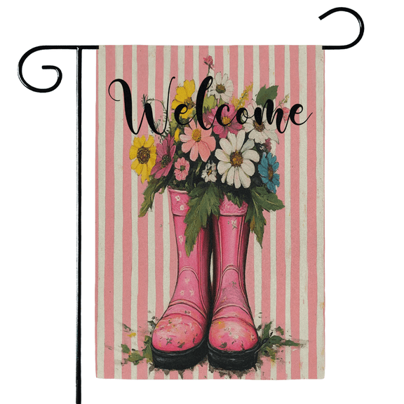 ADECORIVY Vintage Western Boots Flowers Welcome Garden Flag 12x18 Inch Double Sided Outside Porch Decoration Yard Flag