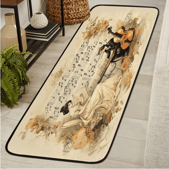 ADECORIVY Violin Hallway Runner Rug 2x6 Washable Kitchen Runner Non Slip Laundry Room Bathroom Rug Musical Notes Soft Carpet for Living Room Entryway Mat