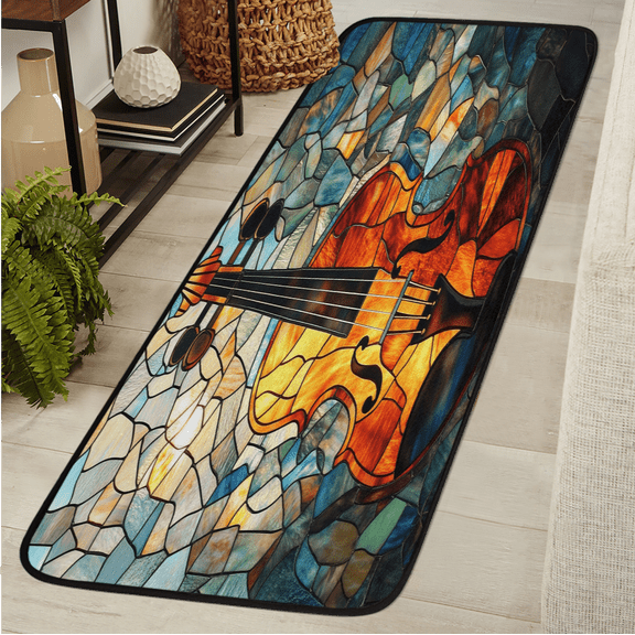 ADECORIVY Violin Hallway Runner Rug 2x6 Washable Kitchen Runner Non Slip Laundry Room Bathroom Rug Musical Instruments Soft Carpet for Living Room Entryway Mat