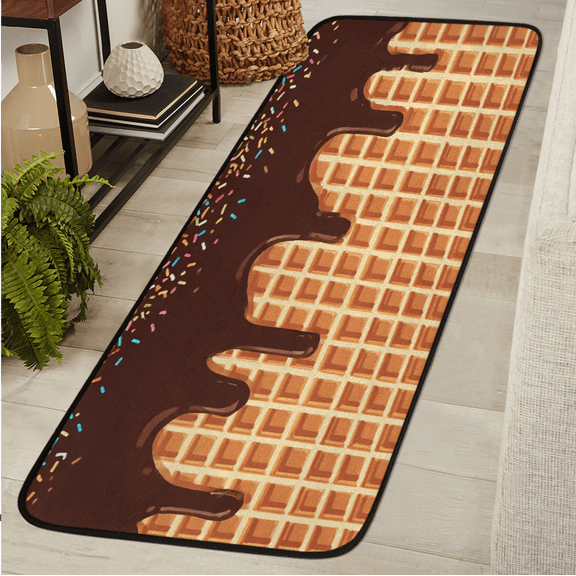 ADECORIVY Waffle Cake Biscuits Hallway Runner Rug 2x6 Washable Kitchen Runner Non Slip Laundry Room Bathroom Rug Ice Cream Chocolate Soft Carpet for Living Room Entryway Mat