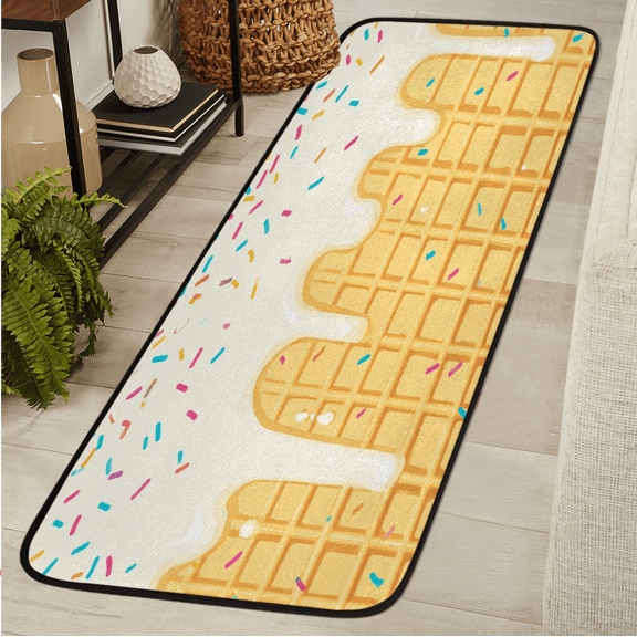 ADECORIVY Waffle Cake Biscuits Hallway Runner Rug 2x6 Washable Kitchen Runner Non Slip Laundry Room Bathroom Rug White Ice Cream Soft Carpet for Living Room Entryway Mat