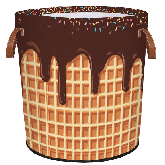 ADECORIVY Waffle Cake Biscuits Laundry Hamper, Foldable Dirty Clothes Laundry Basket, Ice Cream Chocolate Waterproof Storage Bin with Handles for Bathroom, Bedroom, Home