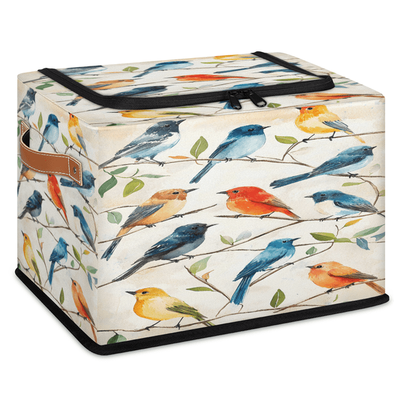ADECORIVY Watercolor Birds Wire Fabric Storage Bin with Lid, Foldable Storage Box Decorative Cube Organizer Basket for Closet Shelf Organizing Clothes