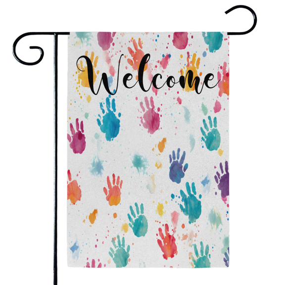 ADECORIVY Watercolor Handprint Welcome Garden Flag 12x18 Inch Double Sided Outside Porch Decoration Yard Flag