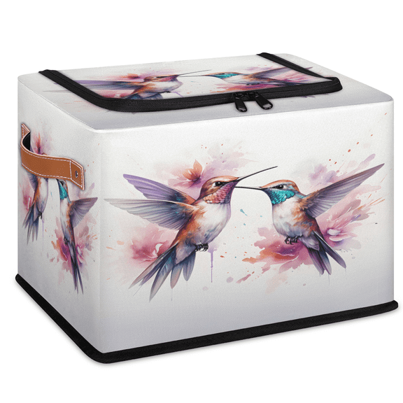 ADECORIVY Watercolor Hummingbird Fabric Storage Bin with Lid, Foldable Storage Box Decorative Cube Organizer Basket for Closet Shelf Organizing Clothes