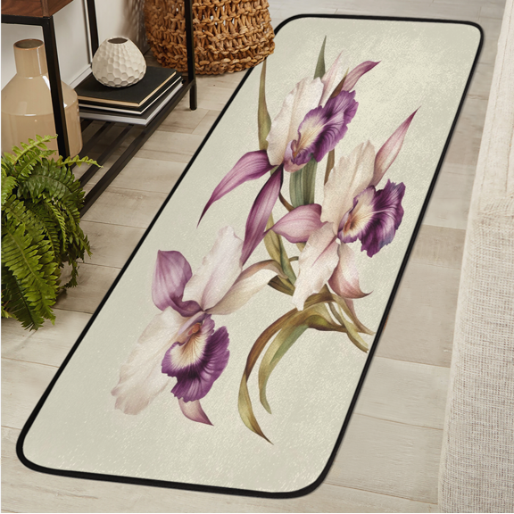 ADECORIVY Watercolor Orchid Hallway Runner Rug 2x6 Washable Kitchen Runner Non Slip Laundry Room Bathroom Rug Purple White Flowers Soft Carpet for Living Room Entryway Mat