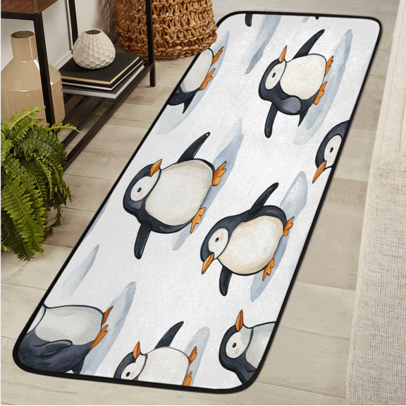 ADECORIVY Watercolor Penguins Hallway Runner Rug 2x6 Washable Kitchen Runner Non Slip Laundry Room Bathroom Rug Winter Animal Soft Carpet for Living Room Entryway Mat
