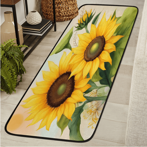 ADECORIVY Watercolor Sunflower Hallway Runner Rug 2x6 Washable Kitchen Runner Non Slip Laundry Room Bathroom Rug Yellow Floral Soft Carpet for Living Room Entryway Mat