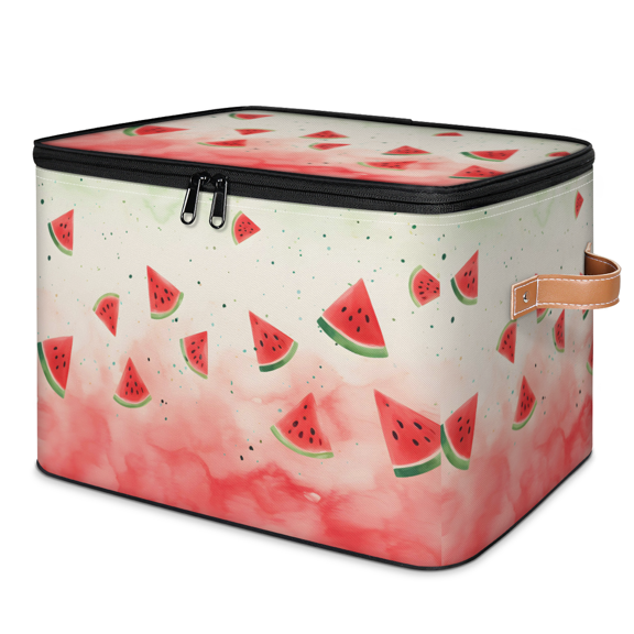ADECORIVY Watermelon Storage Bin with Lid, Decorative Storage Boxes Cube for Shelves, Foldable Storage Baskets Closet Clothes Organizer with Handles