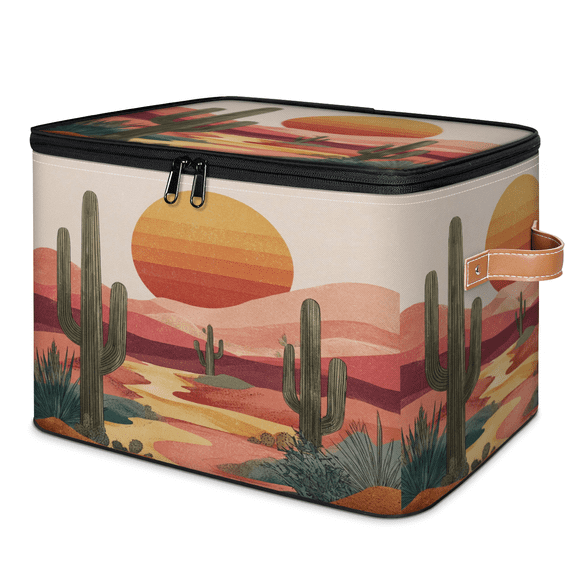 ADECORIVY Western Desert Storage Bin with Lid, Fabric Foldable Shelf Baskets Boxes, Sun Cactus Wild Plant Closet Lidded Storage Bins, Clothes Organizer Container with Handles for Bedroom Home