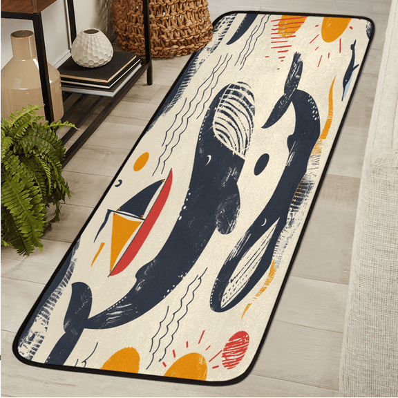 ADECORIVY Whale Hallway Runner Rug 2x6 Washable Kitchen Runner Non Slip Laundry Room Bathroom Rug Sea Theme Ocean Soft Carpet for Living Room Entryway Mat