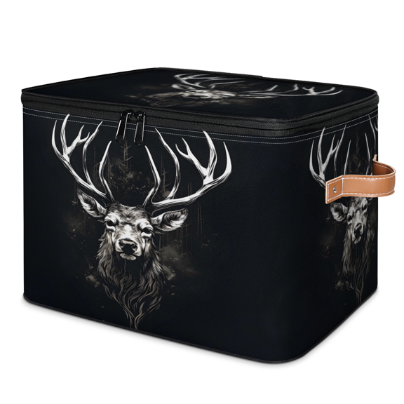 ADECORIVY White Black Deer Antler Storage Bin with Lid, Decorative Storage Boxes Cube for Shelves, Foldable Storage Baskets Closet Clothes Organizer with Handles