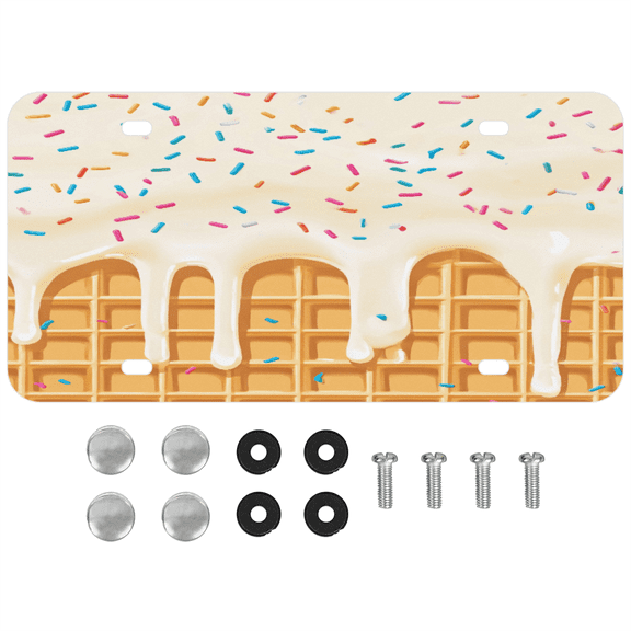 ADECORIVY White Cream Front License Plate, Waffle Cookies Novelty Vanity Tag Aluminum License Plate with 4 Holes, Metal Car Accessory for Men Women, 6 x 12 Inch